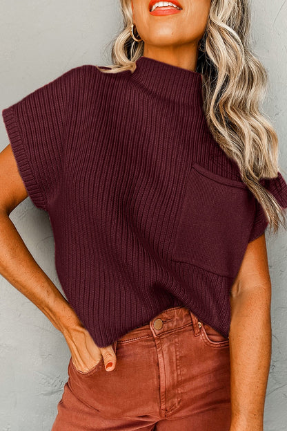 Maroon Mockneck Short Sleeve Sweater