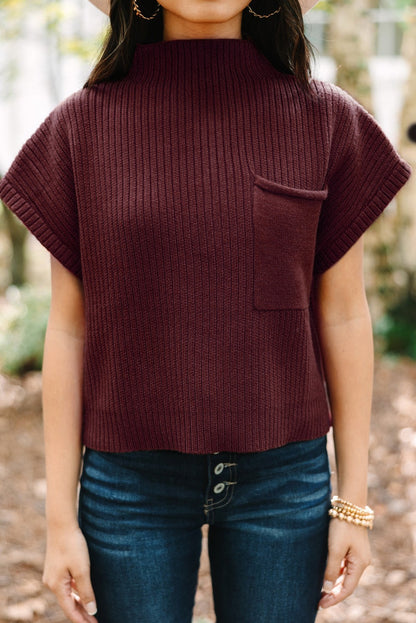 Maroon Mockneck Short Sleeve Sweater