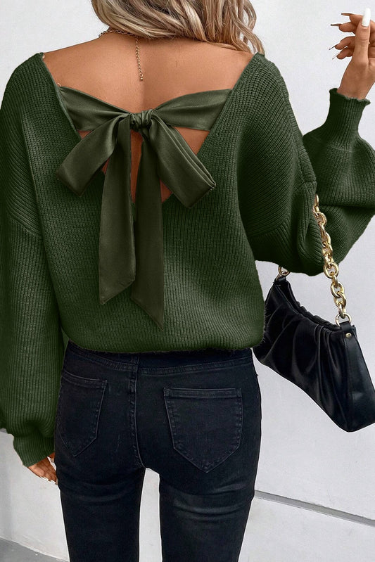 Olive Bow Back Detail Sweater