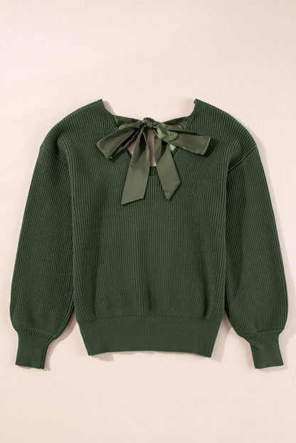 Olive Bow Back Detail Sweater